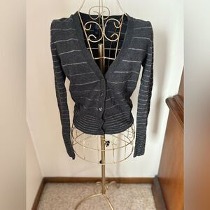 American Eagle gray cardigan with metallic stripes size S 57% cotton